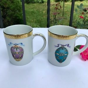 VTG Gold Buffet Royal Gallery Faberge Easter Egg Gold Scroll Tea Cups Mugs